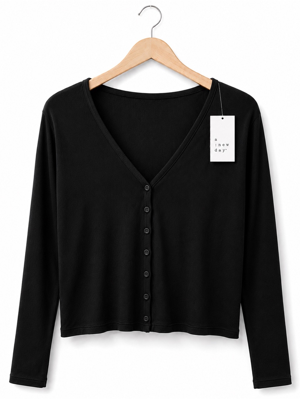 Plus Sizes a new day Black V-Neck Cropped Button-Up Top